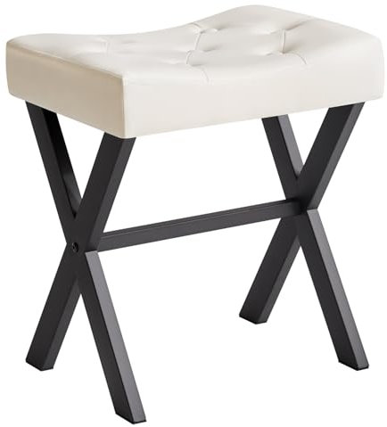 IBUYKE U-förmiger PU Eitelkeitshocker, quadratischer Make-up Hocker mit X-Bein, Ottoman Sitz Fußstütze Hocker, Multi-Use als Kleiner Beistelltisch, für Schlafzimmer, Wohnzimmer, weiß WBD019W