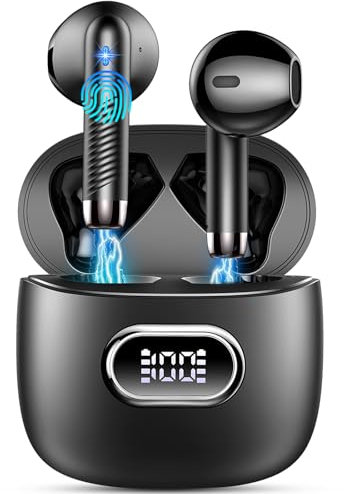 Cuffie Bluetooth, Auricolari Bluetooth 5.4 con 4 Mic, Cuffie Wireless In-ear Bassi Potenti, Ricarica USB-C, Cuffie Senza Fili Cancellazione Rumore, 42H LED Display Cuffiette Sport IP7 Impermeabili