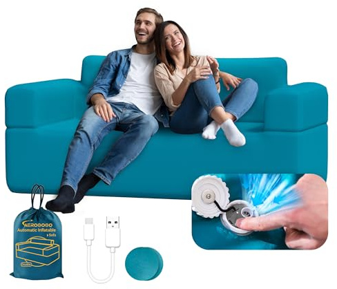 Aerogogo 2 Seat Portable Inflatable Couch for Camping with Built-in Pump | Fast Inflate Under 3 Mins Portable Air Couch, Heavy-Duty, Machine-Washable, Outdoor Couch for Backyard Beach Music Festival