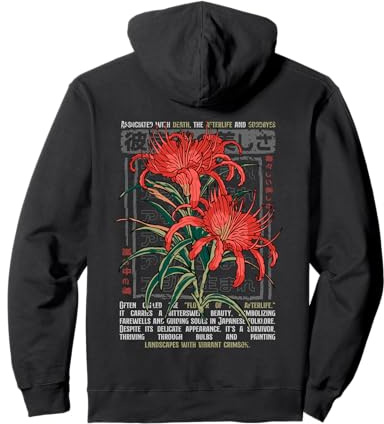 Rosso Ragno Giglio Fiore Anime Giapponese Art Otaku Backprinted Felpa con Cappuccio