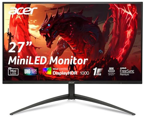 Acer Nitro XV275KP5 27 Inch 4K IPS Gaming Monitor, 160Hz/320Hz DFR, 1ms GTG, DP 1.4, 2xHDMI 2.1, Type-C 90W, USB Hub, Height-Adjustable, Rotatable, FreeSync Premium Pro