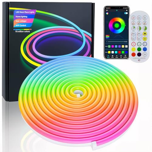 Neon Ruban LED 3m, 24V RGB Bande LED, Silicone Néon Lumes LED Flexible Fonctionne avec APP/Télécommande, Etanche IP67, Synchronisation Musicale, Décoration Extérieur/Intérieur pour Fête (3M)