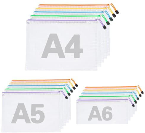 15 pezzi Astuccio portadocumenti A4 A5 A6 5 colori, astuccio portadocumenti impermeabile, astuccio trasparente con cerniera per documenti, cosmetici, forniture per ufficio viaggi