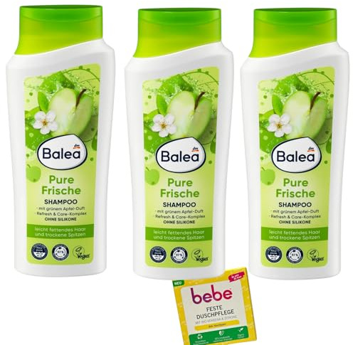 3x Balea Pure Frische Shampoo | 3x 300ml | mit grünem Apfelduft | ohne Silikone