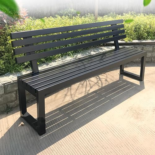 uofgcru Gartenbank Wetterfest, Sitzbank mit Lehne, Gartenbank, Kunststoffholz, Außenterrassenbank, Metall Und Holz, Parkbank, Verandastuhl for Basketballplatz(Black - 40×120×85cm)