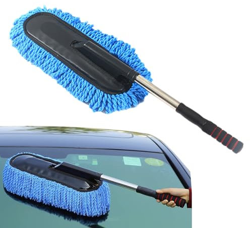 Plumero de coche - Mopa de lavado de coche con mango largo | Cepillo de microfibra multiusos para lavado de coches | Plumero extensible de mango largo para camiones, vehículos y limpieza del hogar