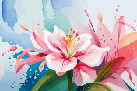 adrium Acryl-Bild 90 x 60 cm: Blumenhintergrund mit rosa Lilien- und Aquarellspritzen. (216120137)