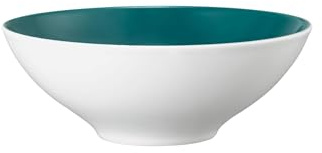 Seltmann Weiden Life Fashion Trendy Petrol Dessertschale, 14.6 cm, Runde Servierschale mit farbiger Innenseiten, Mix & Match Geschirr, Porzellan, Petrol/Weiß