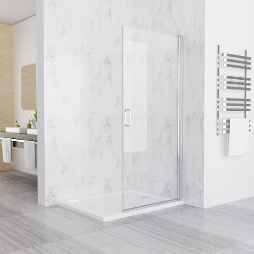 Walk in Duschwand für Dusche 75 x 197 cm Schwingbar Duschabtrennung mit Pendeltür Schwingtür Duschtür 6mm Sicherheitsglas NANO Glas Rahmenlos Nischentür Glaswand ohne Duschtasse