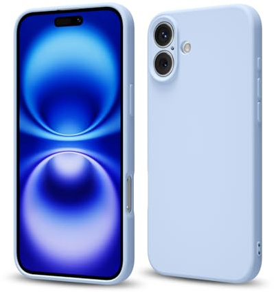 Svaove for iPhone 16 Phone Case Liquid Silicone, Thin Ultra Slim Minimalist Phone Cover, Girly Cute Plain Bright Solid Color Matte Soft Rubber Jelly Gel Plastic TPU Bumper, Light Blue