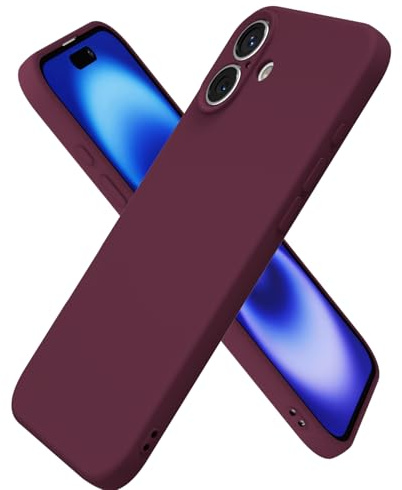 oakxco for iPhone 16 Case Silicone, Ultra Slim Thin Phone Case for Women Girls, Plain Solid Color Minimalist Aesthetic Cute Girly Design, Soft Rubber Gel TPU with Camera Cover, Burgundy Maroon