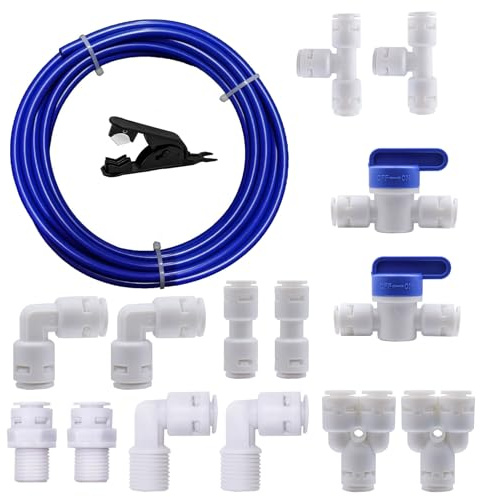 Tubo flessibile per frigorifero Blu HUAZIZ da 5metri, tubo flessibile per osmosi inversa per frigorifero affiancato, filtro per acqua, acquario, linea ingresso dell'acqua da 1/4con tagliatubi