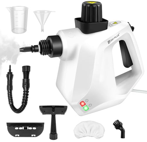 Dampfreiniger 1000W mit 10 Zubehör,Leistungsstarker Handdampfreiniger. Heißdampf bis 110°C für hygienische Sauberkeit in Küche, Badezimmer, an Fenstern und Polstermöbeln ganz ohne Chemie.