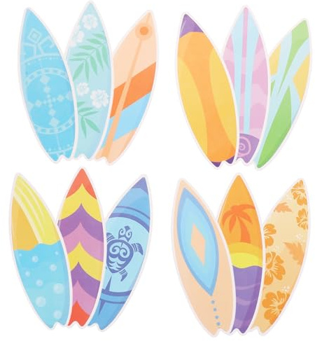 LALADEFIEE Hawaiian Surfboard Sticker Teilig Sommerliche Surfbrett Deko mit Bunten Motiven Selbstklebende Aufkleber für Party und Bulletin Board Dekoration für Festivals und DIY Gestaltung