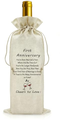 ToVii 1st Anniversary Wine Bag Gifts for Him Her Couples First 1st Wedding Anniversary Wine Bottle Bag Gifts for Husband Wife 1 YearAnniversary Decorations