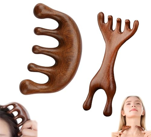 CLDURHGE 2 Stück Kopfhaut Massagebürste Holz Massagekamm Naturmaterial, tragbar für Sauerstoffmassage und Entspannung zu Hause, Büro oder unterwegs, Haarpflege und Kopfhautregeneration