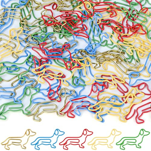 luckaide Büroklammern, 50 Stück Büroklammern Motiv Dackel Bunt Metall Kleine Klammern Dachshund Tiereform Lesezeichen Paper Clips Briefklammern Papierklammern Aktenklammer für Postkarten Büro Schule