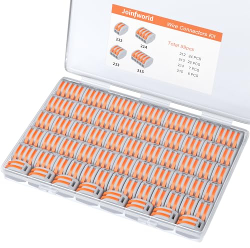 Joinfworld 59pcs Lever Wire Connectors,2/3/4/5 Port Compact Wire Connectors | Push-in Electrical Connectors Quick Connect Lever Nuts Conductor Combination 28-12AWG,Flame Retardant PA/PC