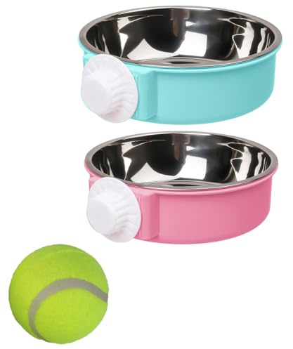 Lot de 2 gamelles amovibles 2 en 1 à suspendre pour cage et cage, 13 cm/600 ml, gamelles de nourriture et d'eau pour chien et chat – Mangeoire réglable, 1 pièce, balle de tennis