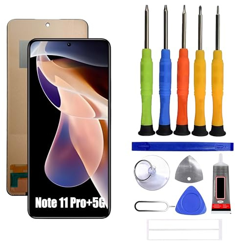 VUXYIT Compatible con pantalla táctil Xiaomi Redmi Note 11 Pro+ 5G, convertidor digital LCD, pieza de repuesto [sin función de huellas dactilares] Incluye kit de reparación