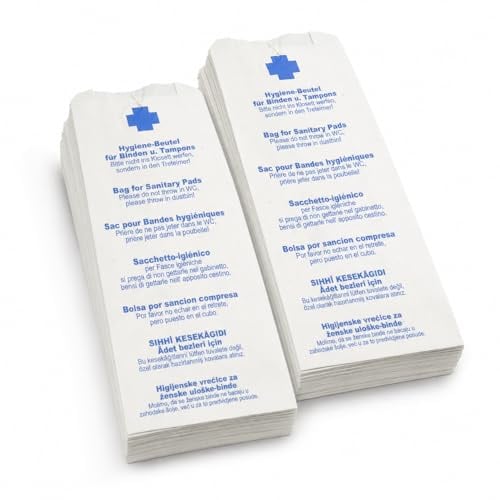 Theracaso Hygienebeutel aus Recyclingpapier – gefädelt zum Aufhängen | Damen Hygienebeutel für Tampons, Binden & Slipeinlagen | Plastikfrei & umweltfreundlich (200 Hygienebeutel)