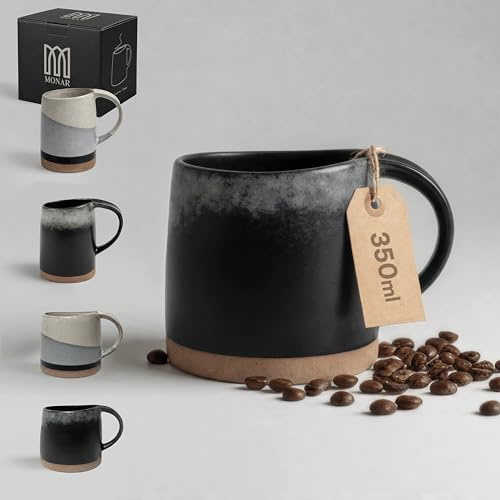 MONAR Keramik Tasse – Moderne Kaffeetasse & Teetasse, Kaffeebecher für Kaffee, Cappuccino, Latte & Tee, lebensmittelecht, spülmaschinenfest & mikrowellengeeignet – Geschenkidee (Schwarz Grau, 350 ml)