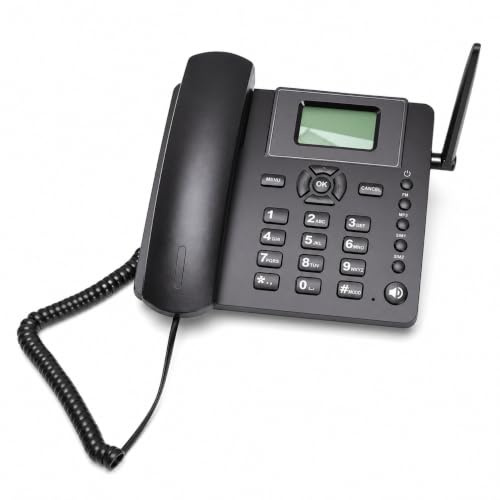 GSM Tischtelefon, kabelloses Festnetztelefon Dual-SIM 2G, schnurloses Haustelefon mit externer Antenne, 1200mAh, Radio, Wecker und Kurzwahl für Zuhause, Büro und Callcenter