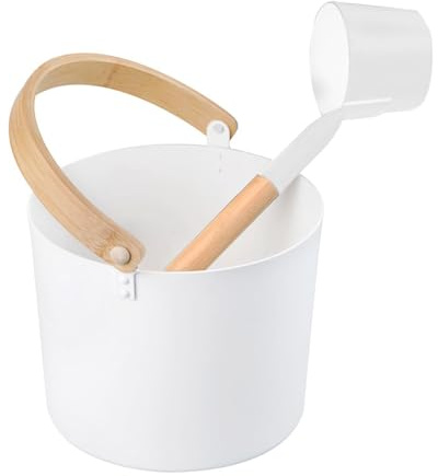 Lus Seau pour sauna en aluminium – Seau spa Deluxe de 7 litres avec lot de | cuillères à long manche | Infuseur à vapeur traditionnel, louche en métal résistant à la chaleur, accessoire bien-être