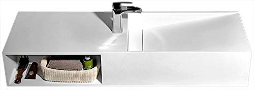 Bernstein Wand-Waschbecken TWG06-120 x 42 x 20 cm Weiß Matt - Waschbecken aus Mineralguss Solid Stone - Rechteckiges Hänge-Waschbecken mit Ablagefach - Waschtisch ür Aufsatz- und Unterputzarmatur