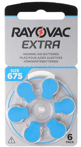 Rayovac 675AUX-6XEMF 675 Extra Advanced 675 Lot de 6 Piles pour appareils auditifs Design 2018 avec Technologie Active Core