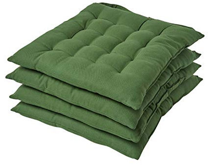 Homescapes 4er Set Stuhlkissen 40x40 cm olivgrün – Sitzkissen Outdoor/Indoor mit Baumwollbezug, Sitzpolster waschbar und Oeko-TEX-Zertifiziert für Esszimmer-, Küchen- & Gartenstühle