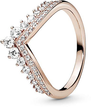 PANDORA Prinzessin-Wishbone Ring in Roségold mit 14 Karat rosévergoldete Metalllegierung und Cubic Zirkonia Steinen Timeless Collection, Größe 50