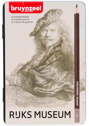 Bruynzeel & Rijksmuseum Professional Graphite Pencil Set of 12 in Tin for Sketching and Drawing | Rembrandt van Rijn