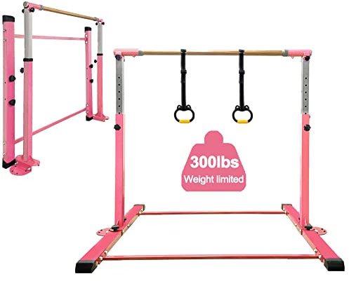 JC-Athletics Barra de Gimnasia para niños y niñas de 3 a 15 años con Anillo para Equipo de Entrenamiento en Interiores en casa, construcción de Acero Estable, Antideslizante, fácil de Montar, Altura