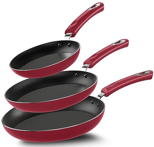 Utopia Kitchen Nonstick Frying Pan Set - 3 Piece Induction Bottom - 8 Inches, 9.5 Inches and 11 Inches - (Red-Black)