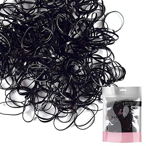 Basic Sense Extra Strong Hair Elastics, 300 Rubber Bands, Large - Black | Thick Hair Bobbles for Girls & Women, No Damage Elastic Hair Ties for Braiding, Plaits & Ponytails, Snag Free, Small or Large