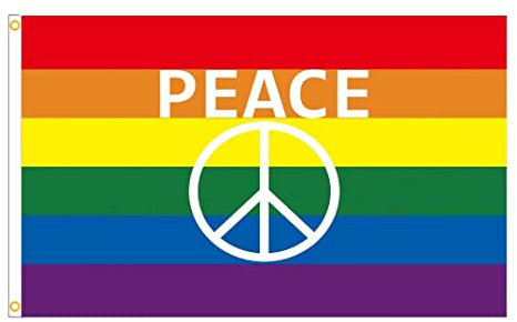 Friedensflagge, 90 x 150 cm, Regenbogen-Flagge für den Außenbereich, Gartendekoration, Veranda, dekorativ, Welt, Friedenszeichen, Fahne, Stoff, Dekoration, doppelt genäht, Polyester mit Messingösen