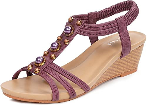 Gaatpot Sandali Punta Aperta Sandalo con Zeppa Moda Scarpe con Tacco Donna Estivi Spiaggia Elegante Viola 40EU=42CN
