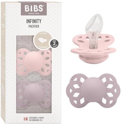 BIBS Infinity Anatomischer Schnuller Zweierpackung, bisphenol-A frei, anatomischer Silikonsauger, Kiefergerechte Form. Silikon, 6-18 Monate (2er Pack), Blossom/Dusky Lilac