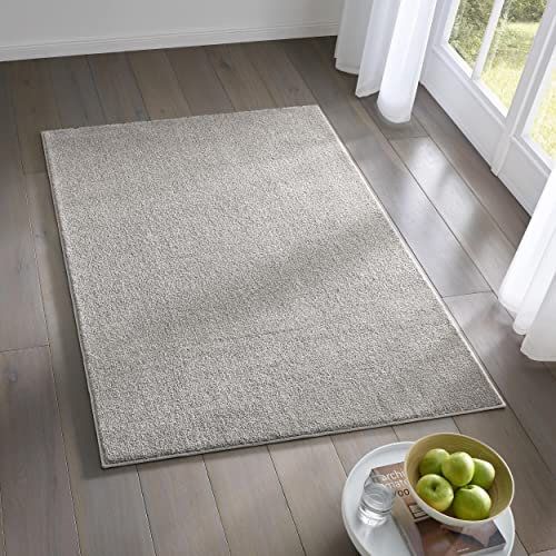 TacaHome Kurzflor Teppich Designer I Flauschiger Flachflor für Wohnzimmer, Esszimmer, Schlafzimmer oder Kinderzimmer | 120 x 170 cm Grau