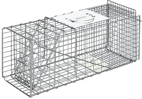 Outsunny Trampa para Animales Vivos Plegable 66x24x30,5 cm Jaula de Captura de Alambre con Puerta y Asa para Conejos Ratas Roedores Plata
