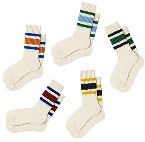 Fszsaa 4 PAIRS Novelty Socks For Women Striped Retro Crew Socks Sporty Calf Socks Casual Cotton Socks Women