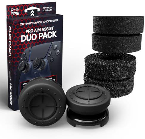 ProFPS PS5 Zubehör / PS4 Zubehör - 4X Precision Rings & 2X Mixed PS5 Sticks (Duo Pack Black Edition) - PS5 Controller Zubehör für Aim Assist & Thumbstick Bewegung Verbessern - PS5 Accessories