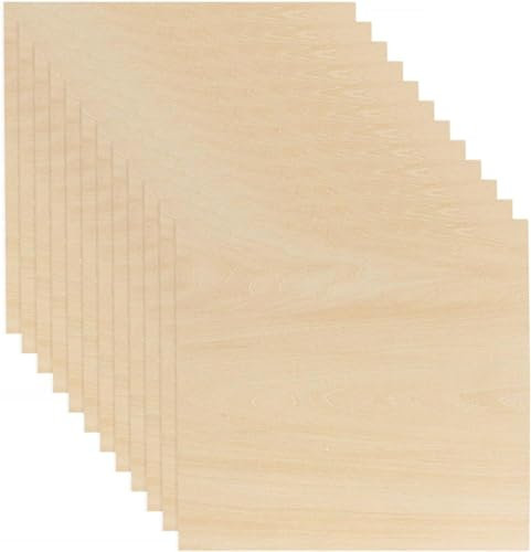 MEETOZ 12 Pack Basswood Plywood, Thin Natural Unfinished Wood for Crafts, 300x300x3mm Plywood Sheet A/B Grade Basswood Unfinished Wood for Laser Cutting, Drawing Painting, Wood Engraving