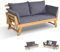 GOPLUS Sofá Cama de Jardín 2 Plazas, 3 en 1 Sofá Exterior Convertible en Tumbona y Cama Individual, Banco de Madera de Acacia con Cojines y Reposabrazos Ajustables, Terraza Patio Piscina (Gris)