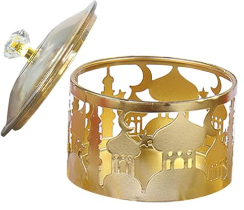 RORPOIR Plat de Bonbons Ramadan avec Couvercle Plateau de Nourriture décor d'or Plateau de Vaisselle en métal Ramadan Plat à goûter en métal Lune décorer Bibelots Ornements