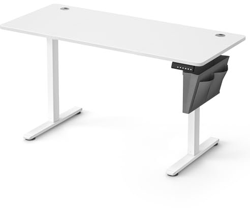 VASAGLE Electric Standing Desk, Height Adjustable Desk, 60 x 140 x (72-120) cm, 4 Memory Heights, Storage Pocket, for Home Office, Study, Cloud White LSD134W02