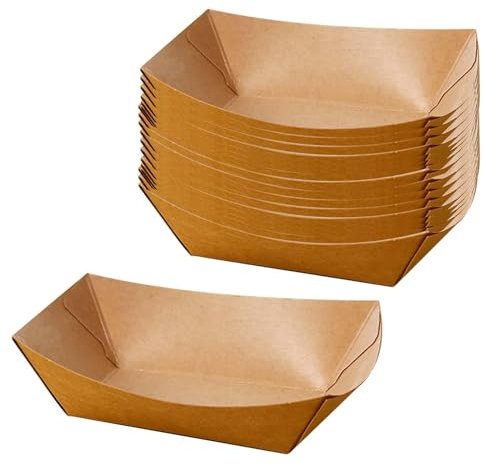 Colcolo Bandejas de papel Kraft para comida, botes para servir comida, botes de papel, bandeja desechable para servir ensalada de frutas, sándwiches, 100 Uds, 21.8 cm x 14.8 cm x 6.1 cm