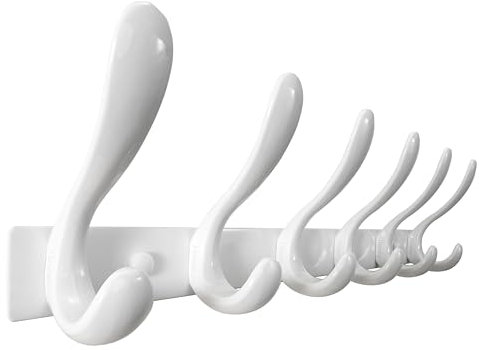 Honsky Wandgarderobe, stilvoll, 44cm Metallgarderobe, Wandmontage, robuste 6 Haken, Wandgarderobenhaken zum Aufhängen von Mantel, Kleidung, Hut, Jacke, Weiß