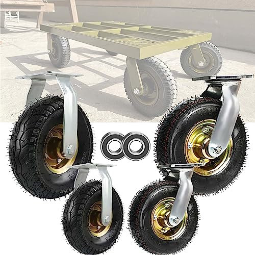 Lenkrollen Schwerlastrollen 4er Pack Luftbereifte Lenkrolle, Gummi-Lenkrolle for Trolleys, Hochelastisches Ersatzrad, Leise, 200kg Tragkraft, Mit Schrauben, Doppellager, Transportrolle(Fixed+Swivel,25